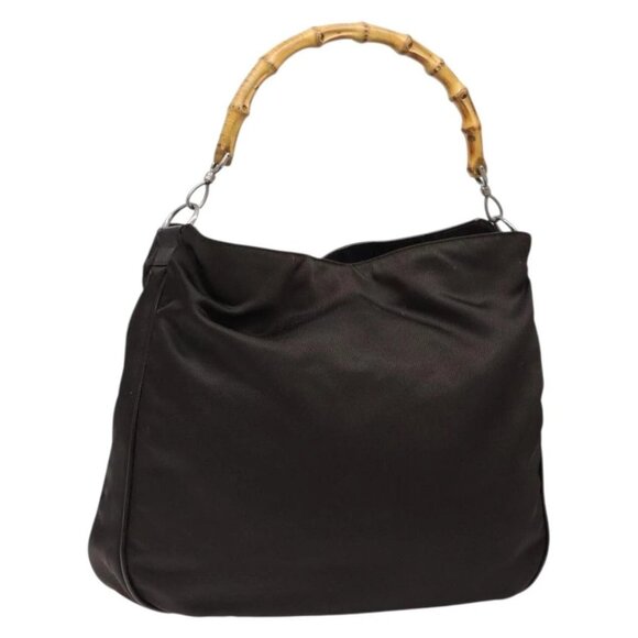 GUCCI Bamboo Shoulder Bag Nylon 2way Brown Silver 001 1553 1577 Auth 138216 - Picture 1 of 16